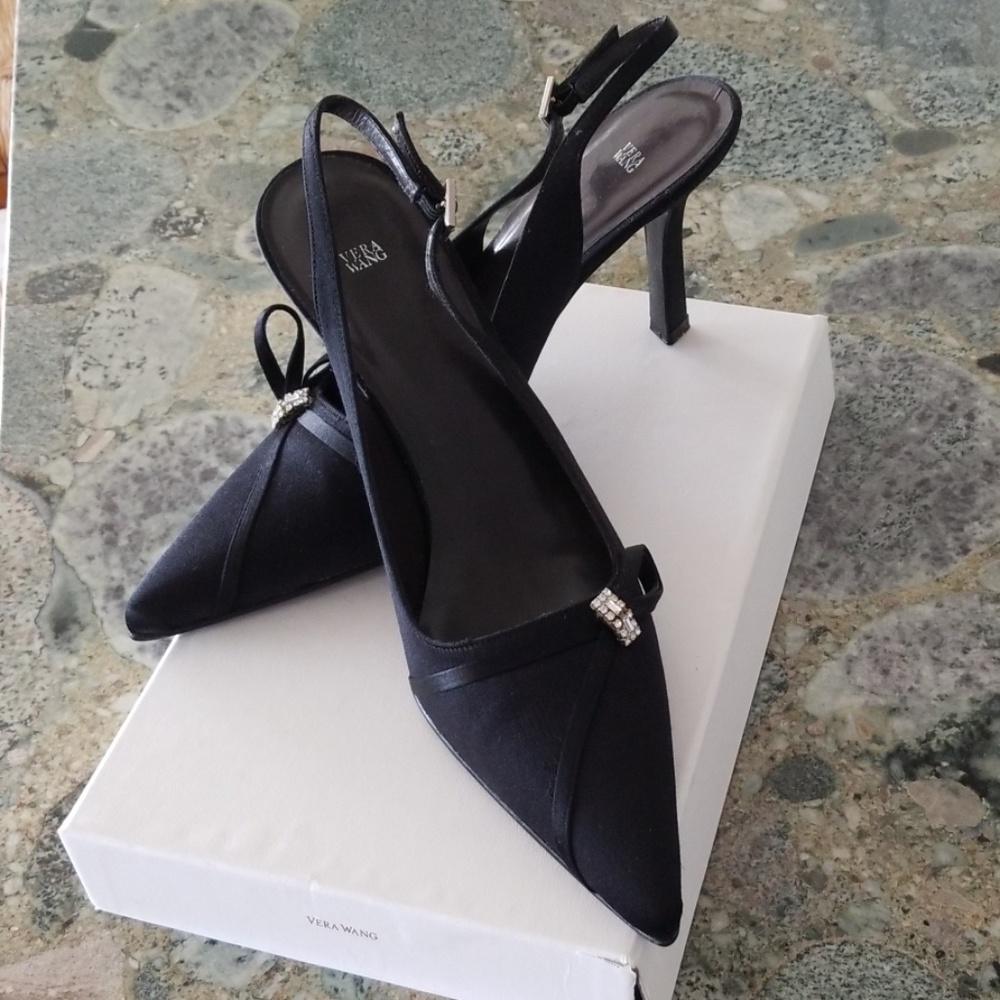 Like New Vera Wang Black Satin with Crystals